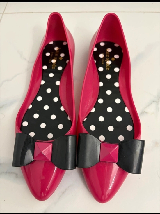 kate spade Shoes - kate spade Hot Pink Pointed-Toe Flats with Black Bow